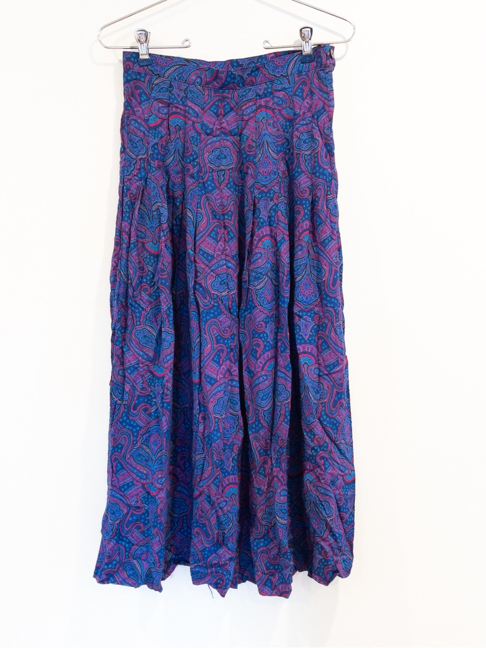 Vintage Circa 1980's Significance Blue Purple Paisley Pleated Maxi Skirt Fits 4
